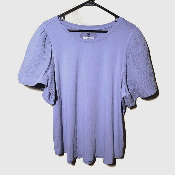 Cupio Purple Gauze Poplin Short Sleeve Top 1X - Picture 1 of 11